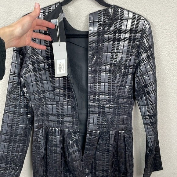 NWT Sabrina Lachapelle Textured Plaid Brocade Metallic Long Sleeve Dress Sz 36 - Picture 6 of 11